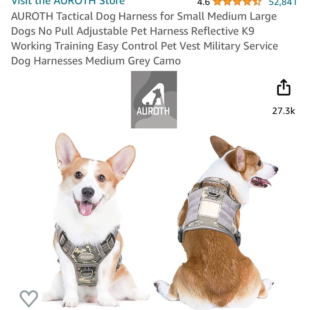 AUROTH Tactical Dog Harness for Small medium Dogs No Pull Adjustable harness